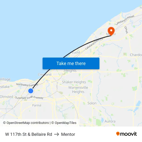 W 117th St & Bellaire Rd to Mentor map