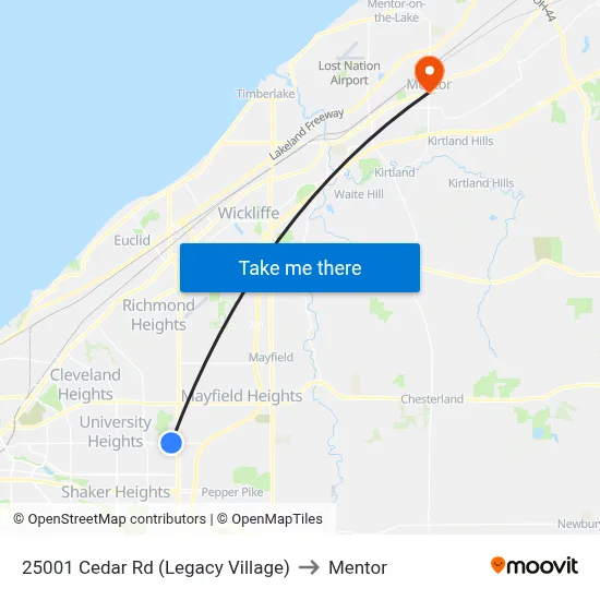25001 Cedar Rd (Legacy Village) to Mentor map