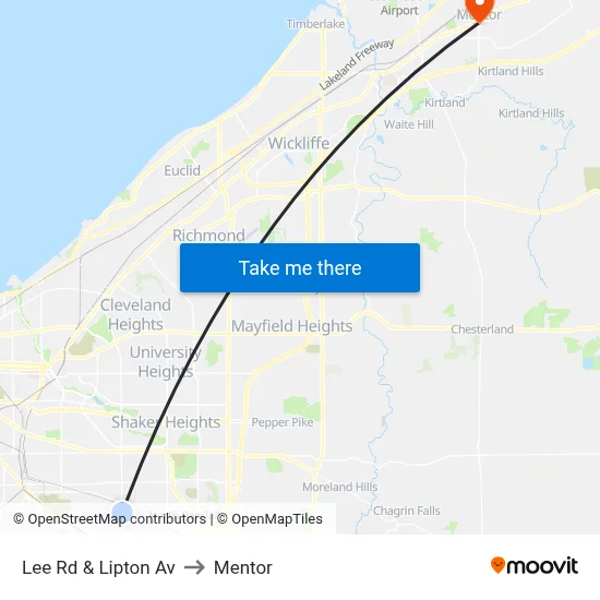 Lee Rd & Lipton Av to Mentor map