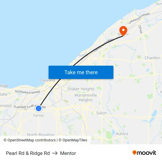 Pearl Rd & Ridge Rd to Mentor map