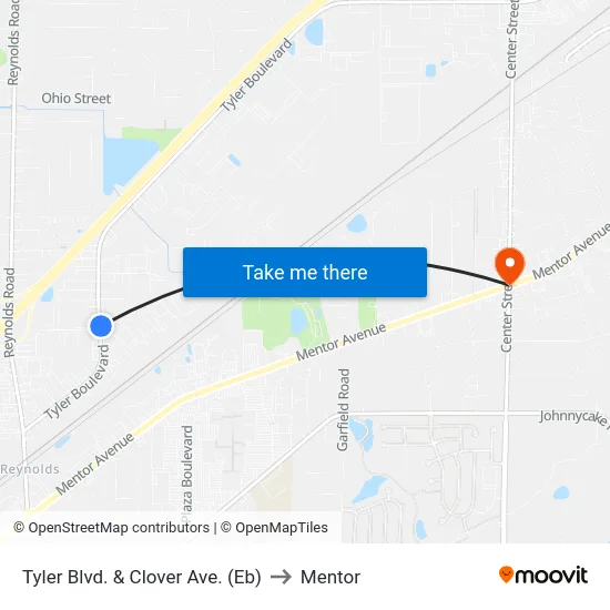 Tyler Blvd. & Clover Ave. (Eb) to Mentor map