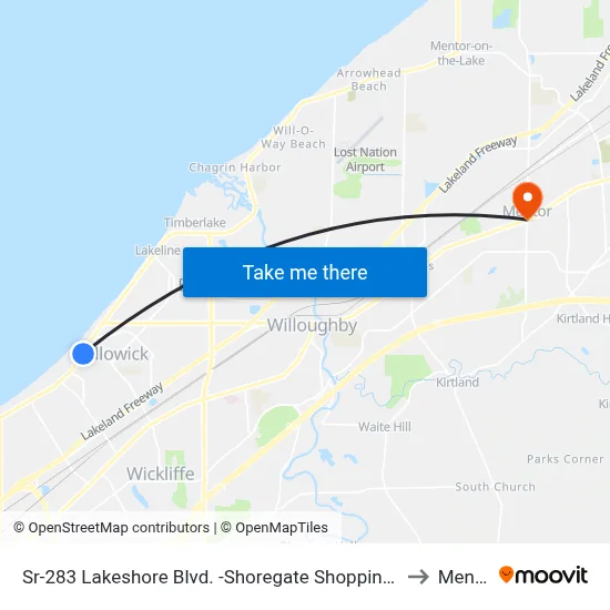 Sr-283 Lakeshore Blvd. -Shoregate Shopping Center to Mentor map