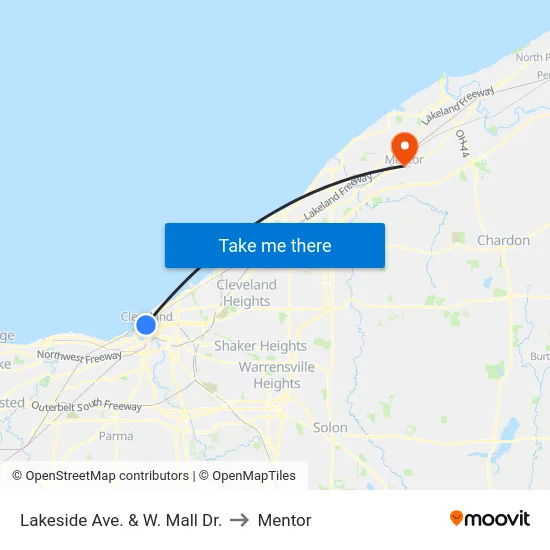 Lakeside Ave. & W. Mall Dr. to Mentor map
