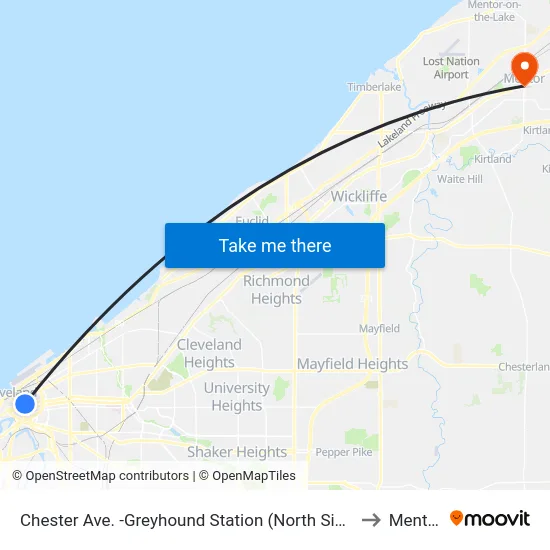 Chester Ave. -Greyhound Station (North Side) to Mentor map