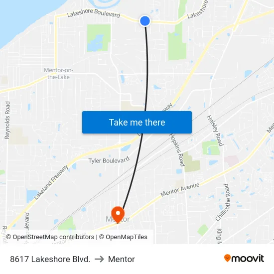 8617 Lakeshore Blvd. to Mentor map