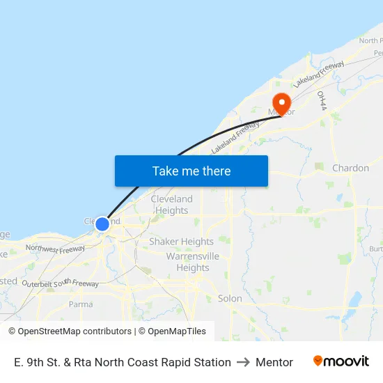 E. 9th St. & Rta North Coast Rapid Station to Mentor map