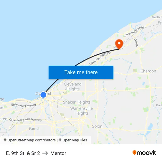 E. 9th St. & Sr 2 to Mentor map