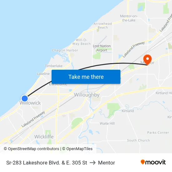 Sr-283 Lakeshore Blvd. & E. 305 St to Mentor map