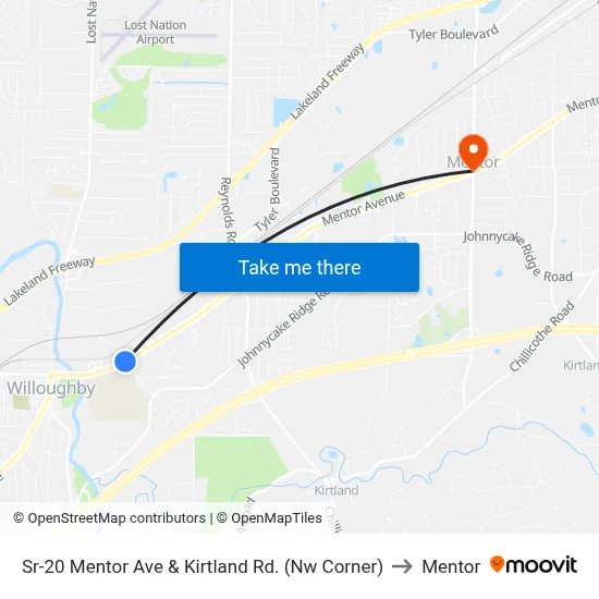 Sr-20 Mentor Ave & Kirtland Rd. (Nw Corner) to Mentor map