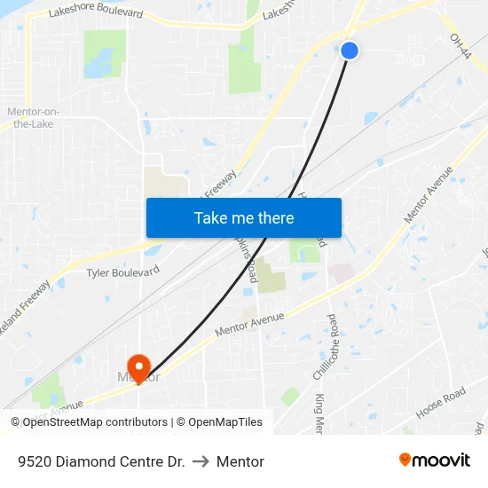 9520 Diamond Centre Dr. to Mentor map