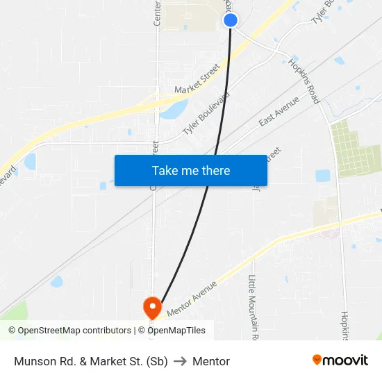 Munson Rd. & Market St. (Sb) to Mentor map