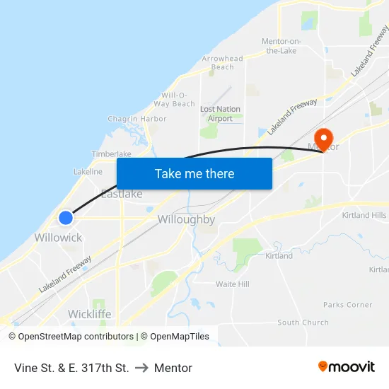 Vine St. & E. 317th St. to Mentor map