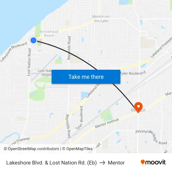 Lakeshore Blvd. & Lost Nation Rd. (Eb) to Mentor map