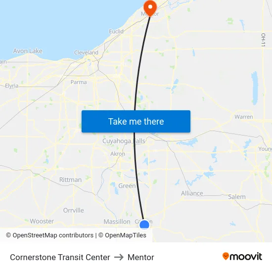 Cornerstone Transit Center to Mentor map
