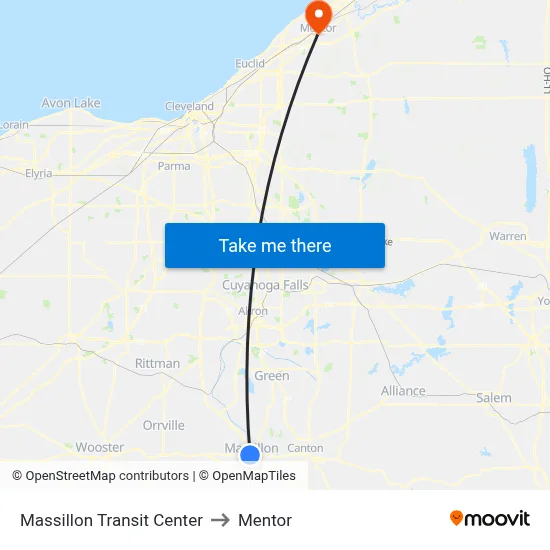 Massillon Transit Center to Mentor map