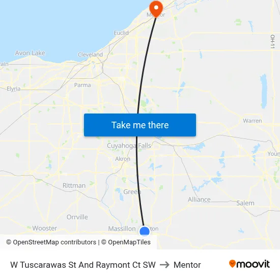 W Tuscarawas St And Raymont Ct SW to Mentor map