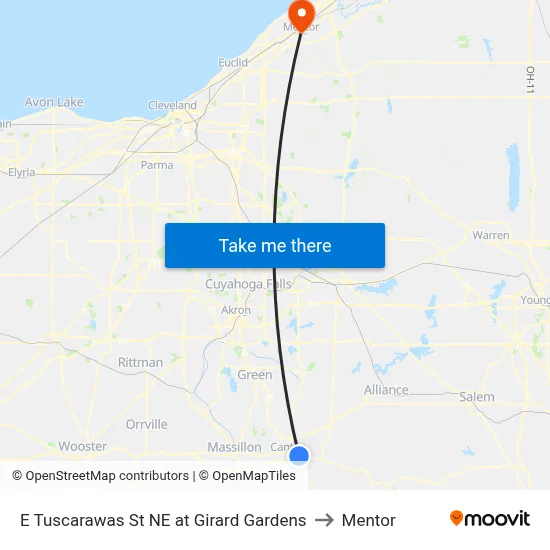 E Tuscarawas St NE at Girard Gardens to Mentor map