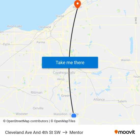 Cleveland Ave And 4th St SW to Mentor map