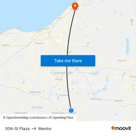 30th St Plaza to Mentor map