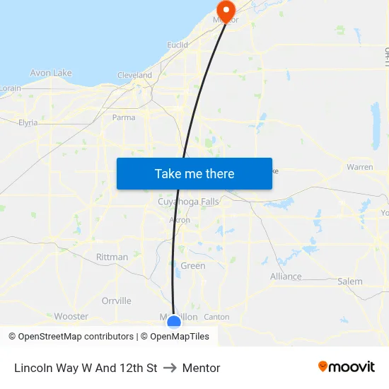 Lincoln Way W And 12th St to Mentor map