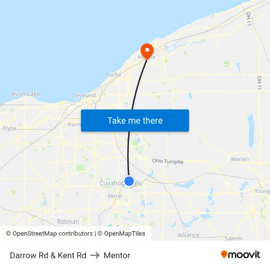 Darrow Rd & Kent Rd to Mentor map