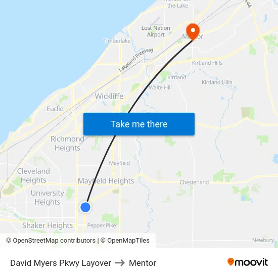 David Myers Pkwy Layover to Mentor map