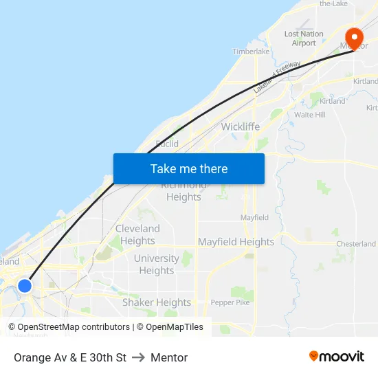 Orange Av & E 30th St to Mentor map