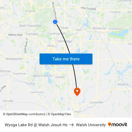 Wyoga Lake Rd @ Walsh Jesuit Hs to Walsh University map