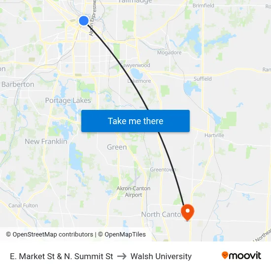 E. Market St & N. Summit St to Walsh University map
