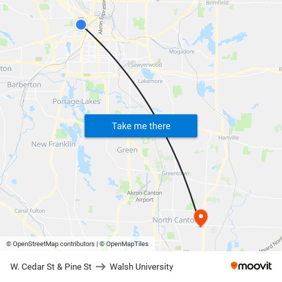W. Cedar St & Pine St to Walsh University map