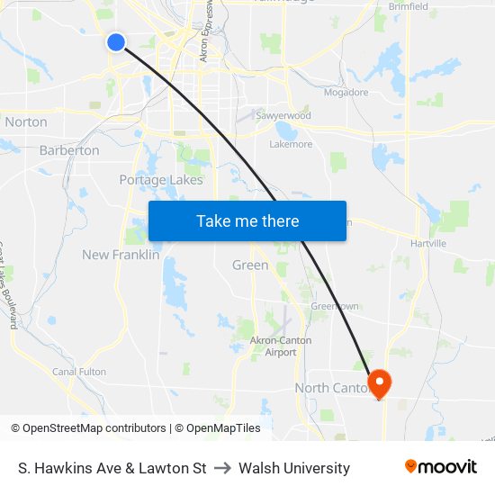 S. Hawkins Ave & Lawton St to Walsh University map