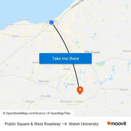 Public Square & West Roadway to Walsh University map