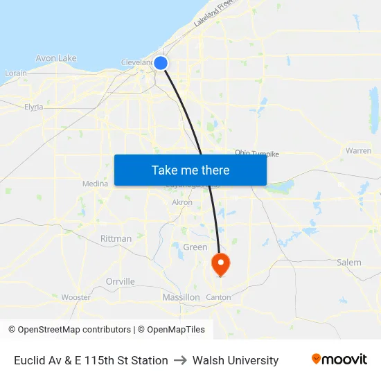 Euclid Av & E 115th St Station to Walsh University map