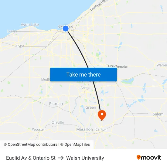 Euclid Av & Ontario St to Walsh University map