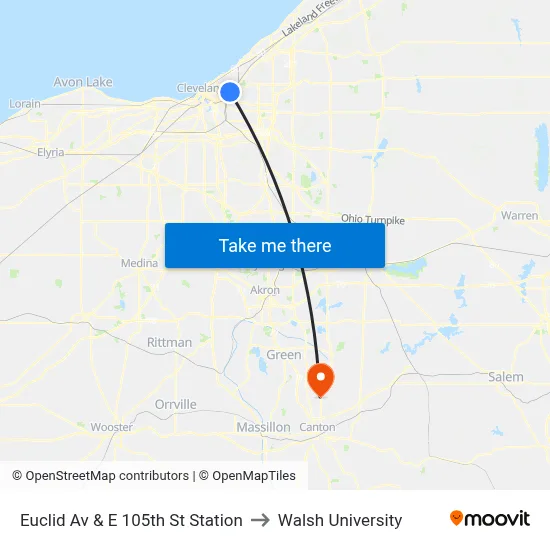 Euclid Av & E 105th St Station to Walsh University map