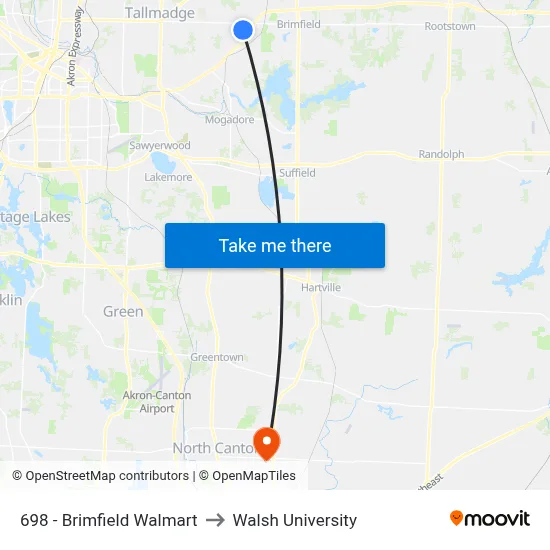 698 - Brimfield Walmart to Walsh University map