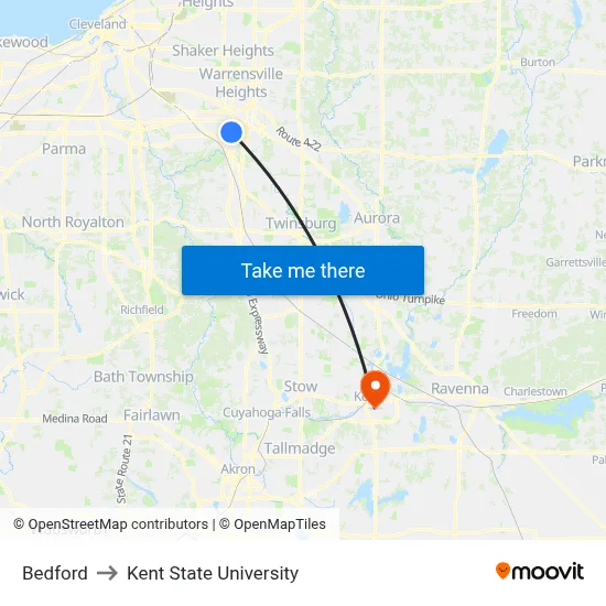 Bedford to Kent State University map