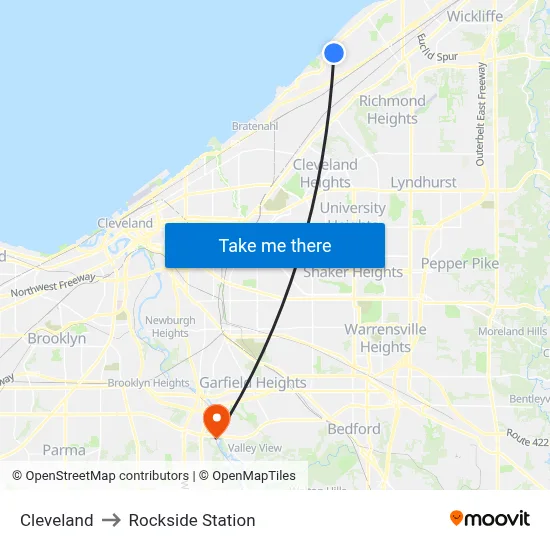 Cleveland to Rockside Station map