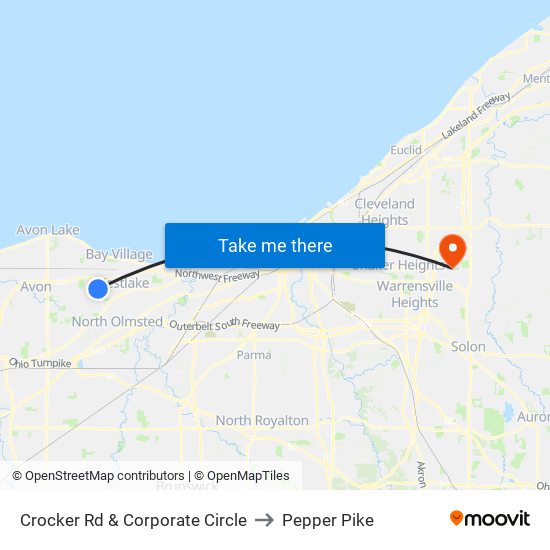 Crocker Rd & Corporate Circle to Pepper Pike map