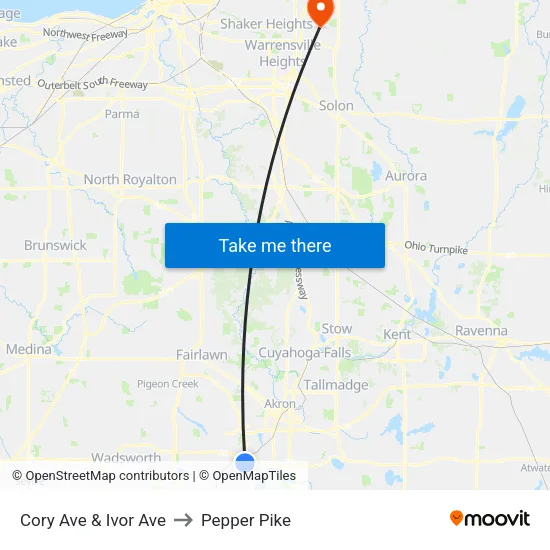 Cory Ave & Ivor Ave to Pepper Pike map