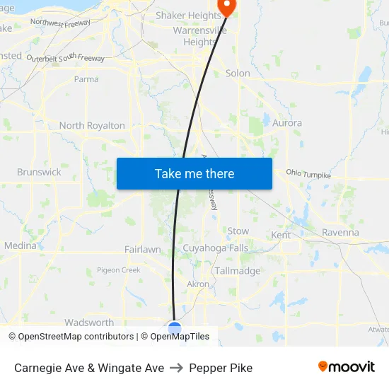 Carnegie Ave & Wingate Ave to Pepper Pike map