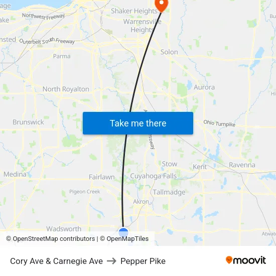 Cory Ave & Carnegie Ave to Pepper Pike map