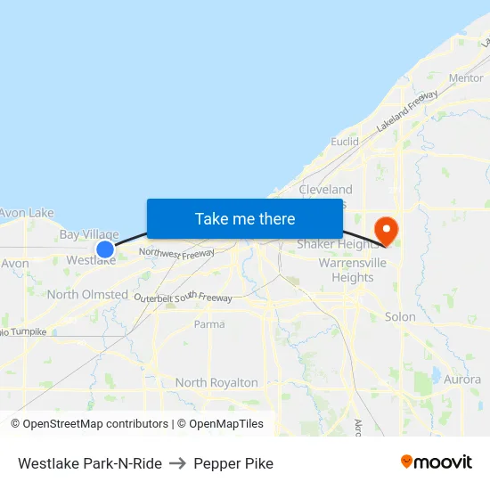 Westlake Park-N-Ride to Pepper Pike map