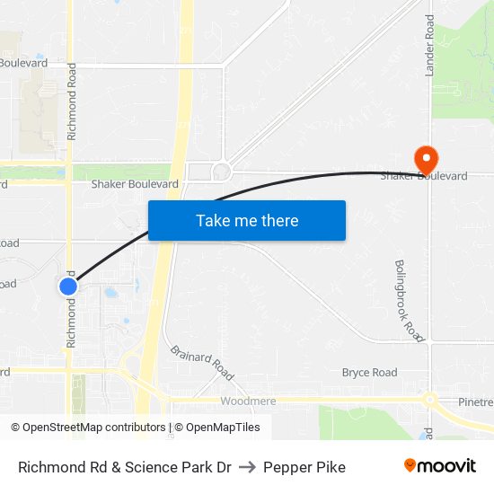 Richmond Rd & Science Park Dr to Pepper Pike map