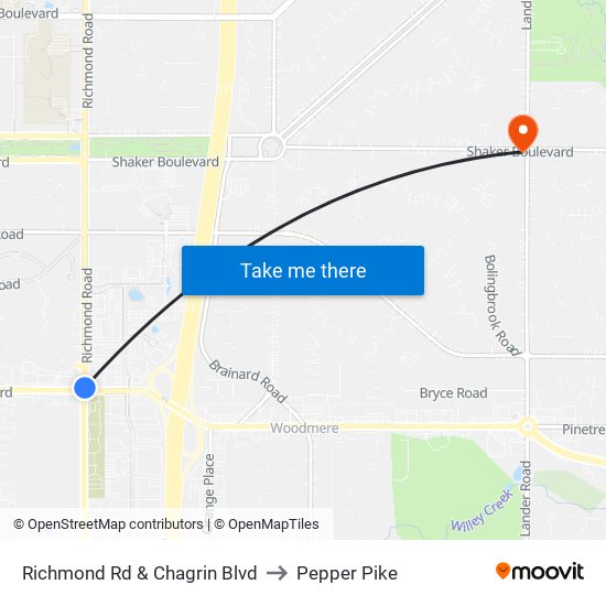 Richmond Rd & Chagrin Blvd to Pepper Pike map