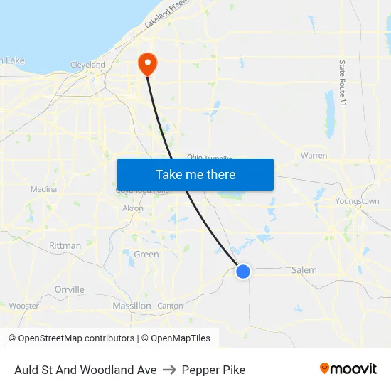 Auld St And Woodland Ave to Pepper Pike map