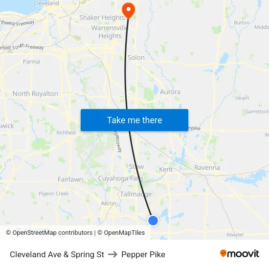 Cleveland Ave & Spring St to Pepper Pike map