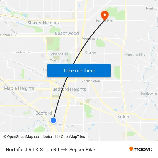 Northfield Rd & Solon Rd to Pepper Pike map
