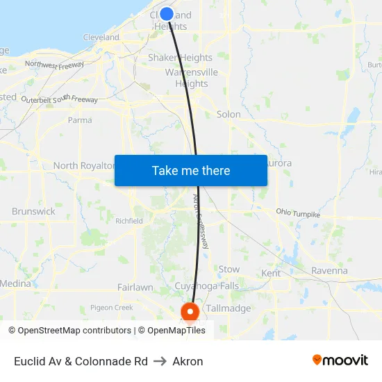 Euclid Av & Colonnade Rd to Akron map