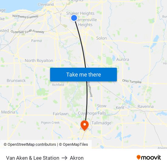 Van Aken & Lee Station to Akron map